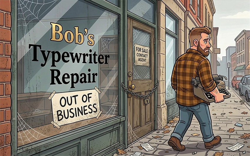 Out of business typewriter repair shop